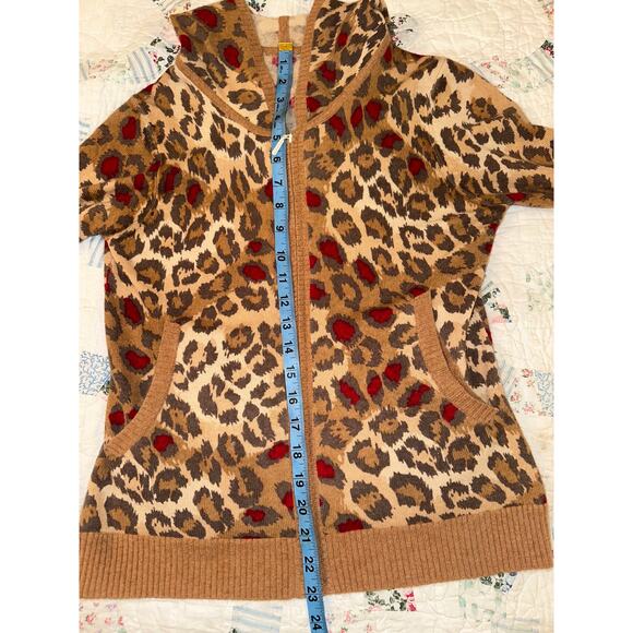 VINTAGE DESIGNER ANIMAL PRINT LEOPARD CASHMERE HOODIE CARDIGAN SWEATER - Picture 4 of 5